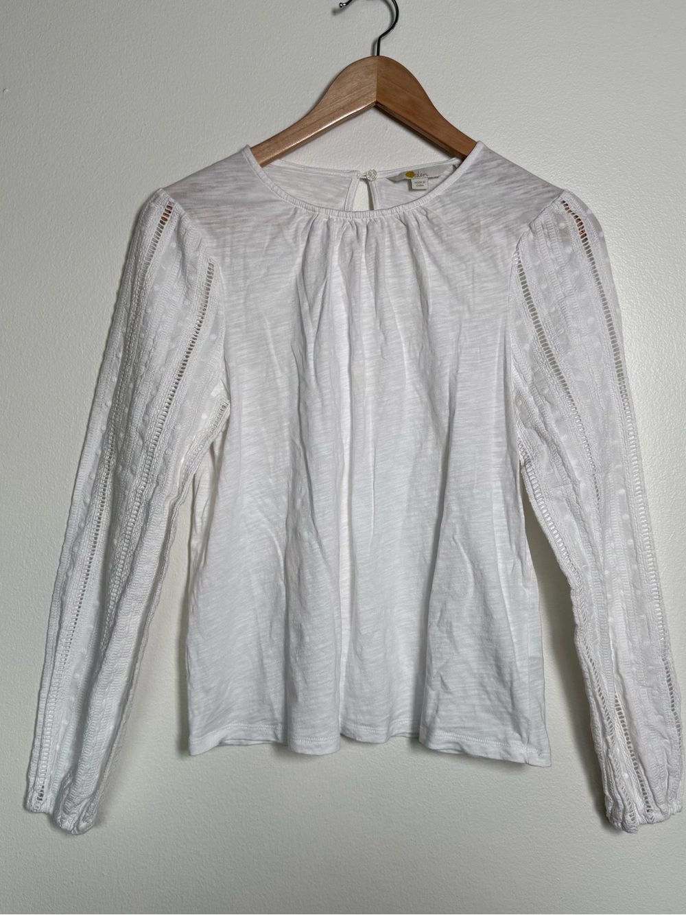 Boden Top Womens Sz 4 White Lace Embroidered Long Sleeve Cotton Boho Peasant
